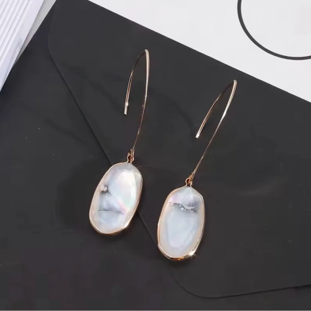 Gold Drop Earrings with White Mother-of-Pearl or Abalone Stones